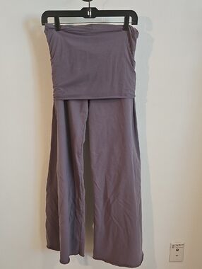 OmGirl Women’s Wide-Leg Workout Foldover Pants Light Lavender sz M